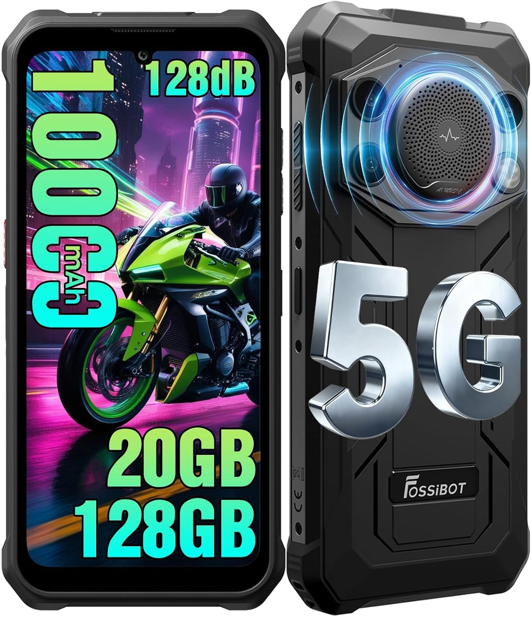 FOSSiBOT F110Pro Outdoor Smartphone 5G Android 15, 128 dB Lautsprecher-10000 mAh Handy Ohne Vertrag,