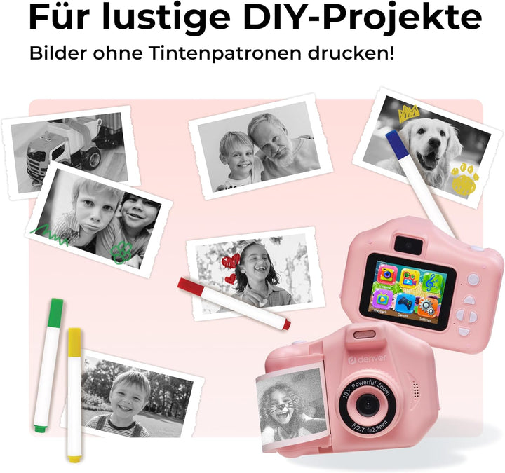 Denver KPC-1370P Sofortbildkamera Kinder mit 2,8" Display | Sofortdruck Kamera für Kinder | Kinderka