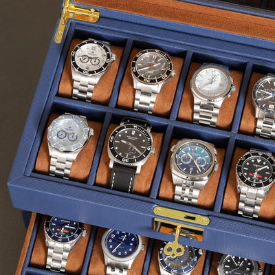 ROTHWELL Uhrenbox aus Leder mit 20 Fächern, luxuriöses Uhrengehäuse, Schmuck-Organizer, verschliessb