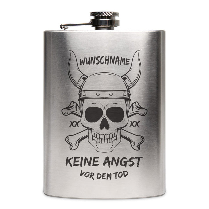 Flachmann Edelstahl 8oz. 237 ml mit individueller Gravur - Wikinger Totenkopf, Wikinger Totenkopf