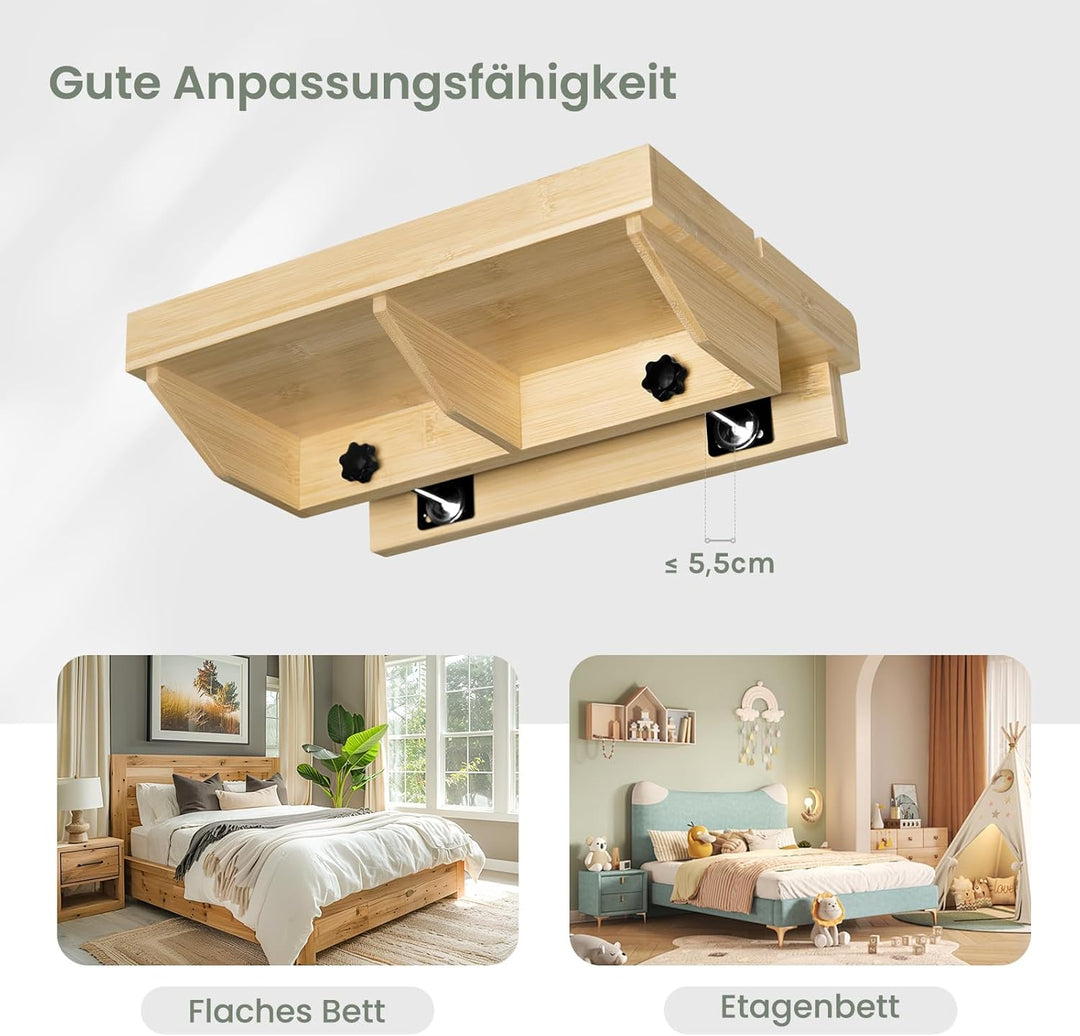 EUGAD Nachttisch für Bett, aus Bambus, schmal, Bettablage zum Einhängen, Bettregal zum Klemmen, mit