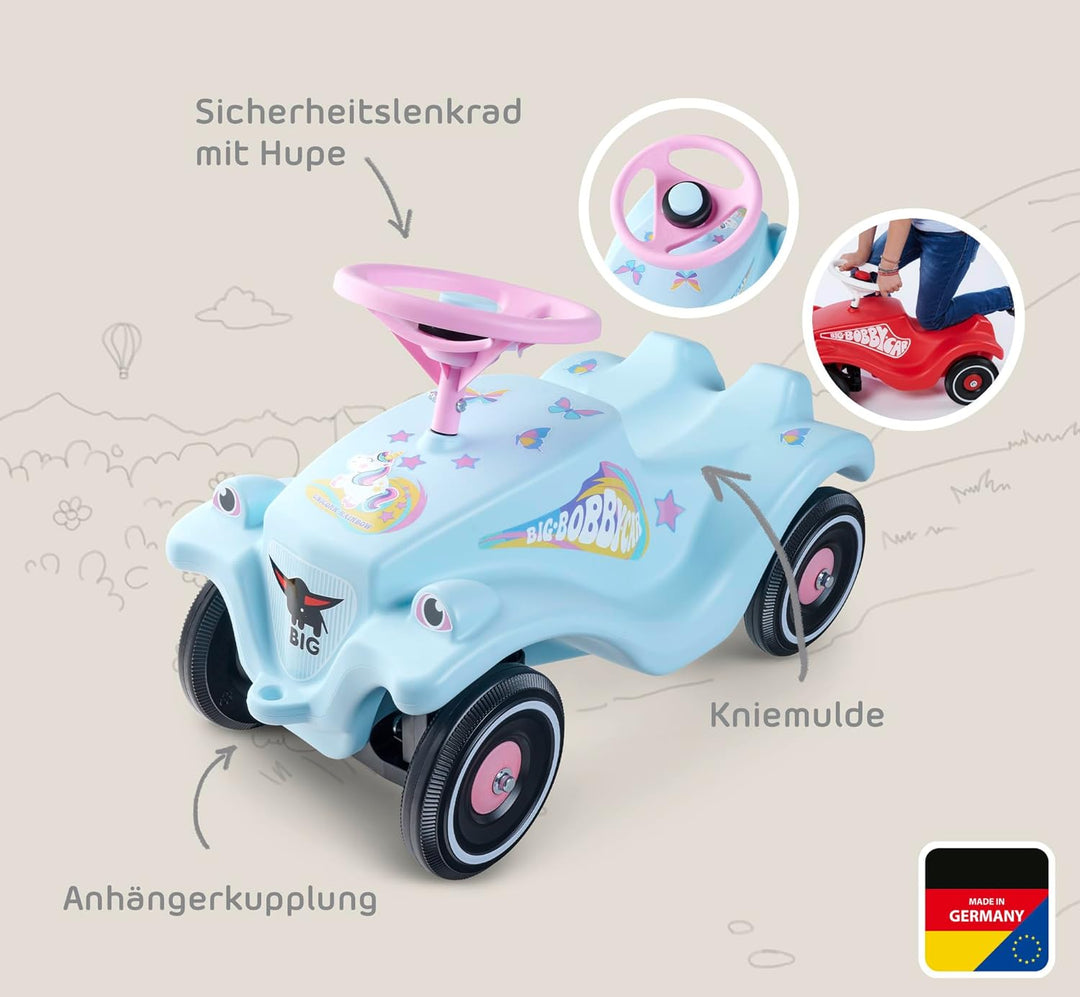 BIG-Bobby-Car-Classic Einhorn - Kinderfahrzeug mit Aufklebern im Einhorn Design, für Jungen und Mädc