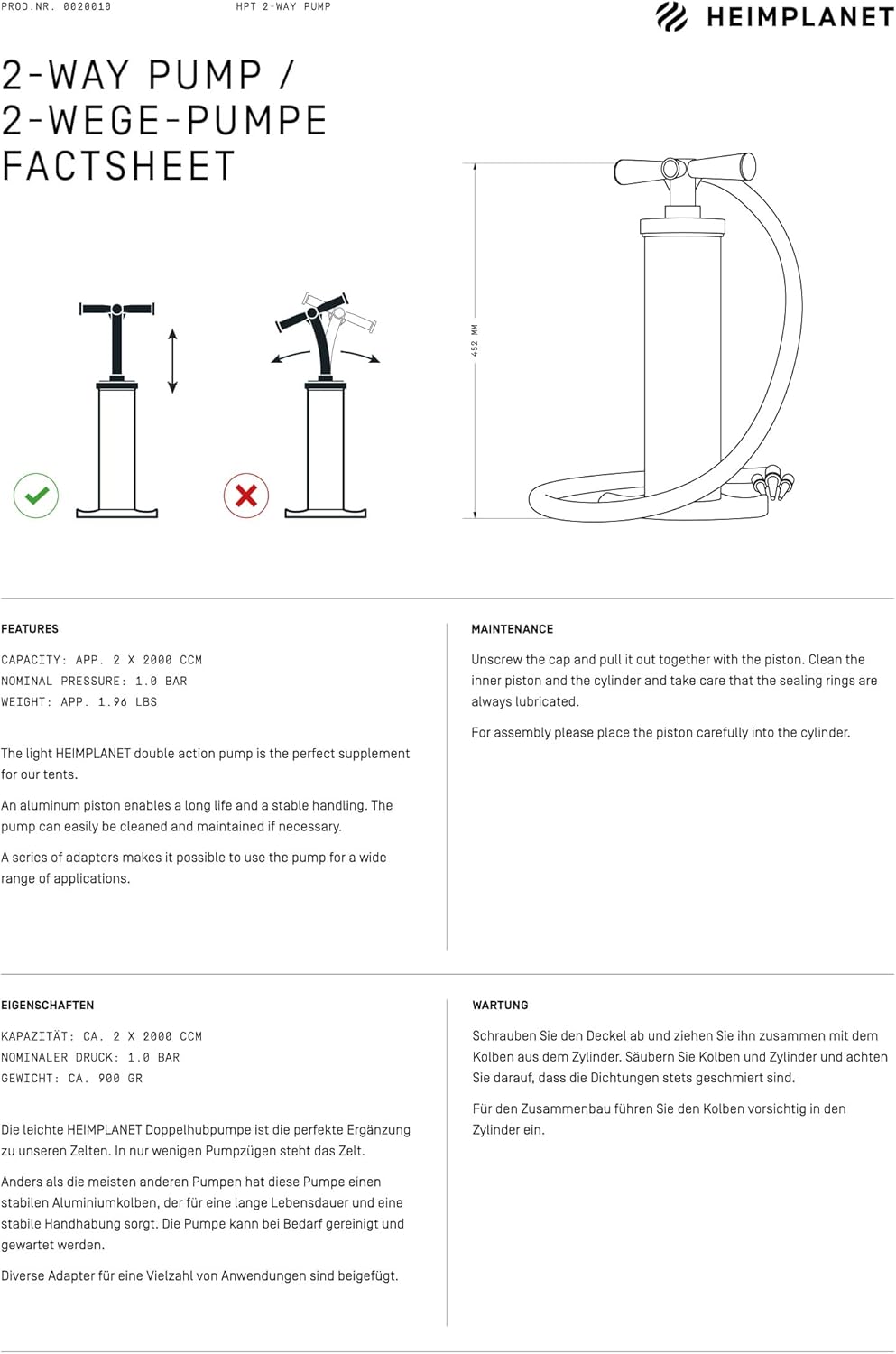 Heimplanet Doppelte Handpumpe, L