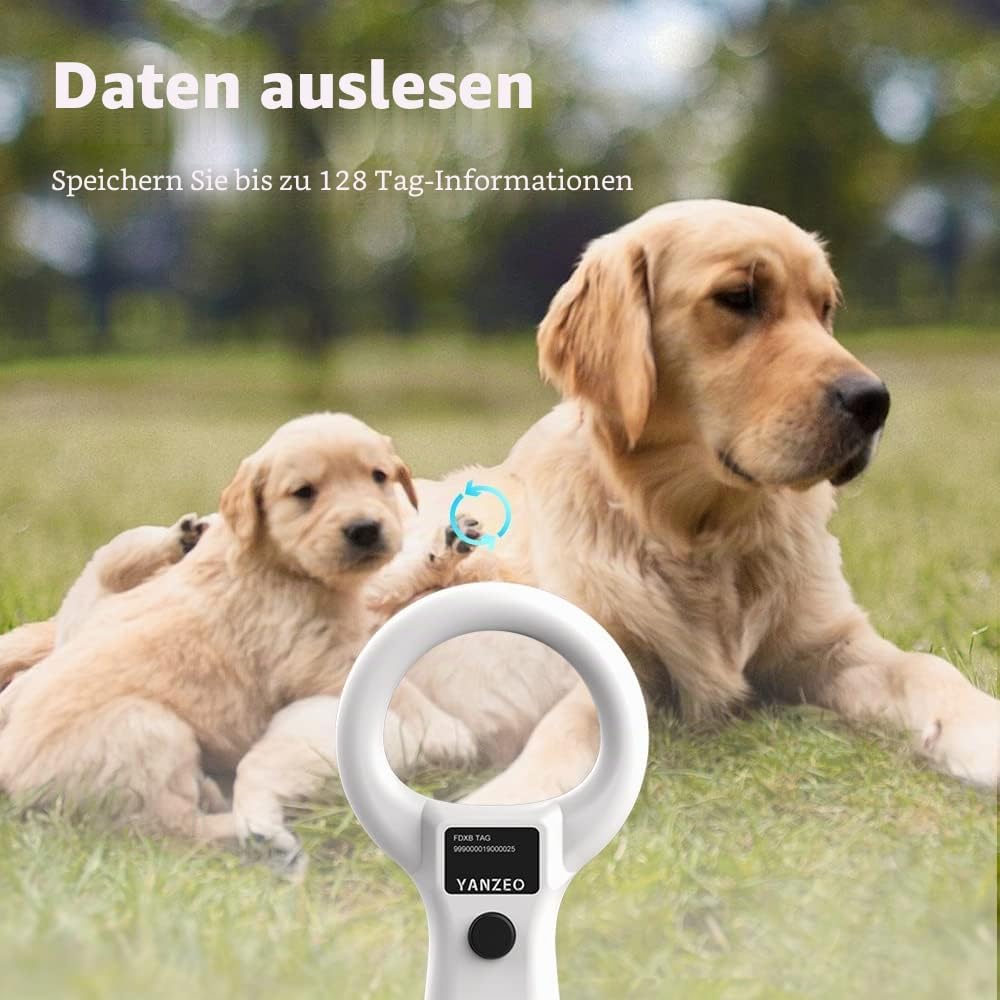 Yanzeo Haustier-Mikrochip-Scanner, RFID EMID Tier Handlesegerät, 134.2kHz Haustier-ID-Scanner wieder
