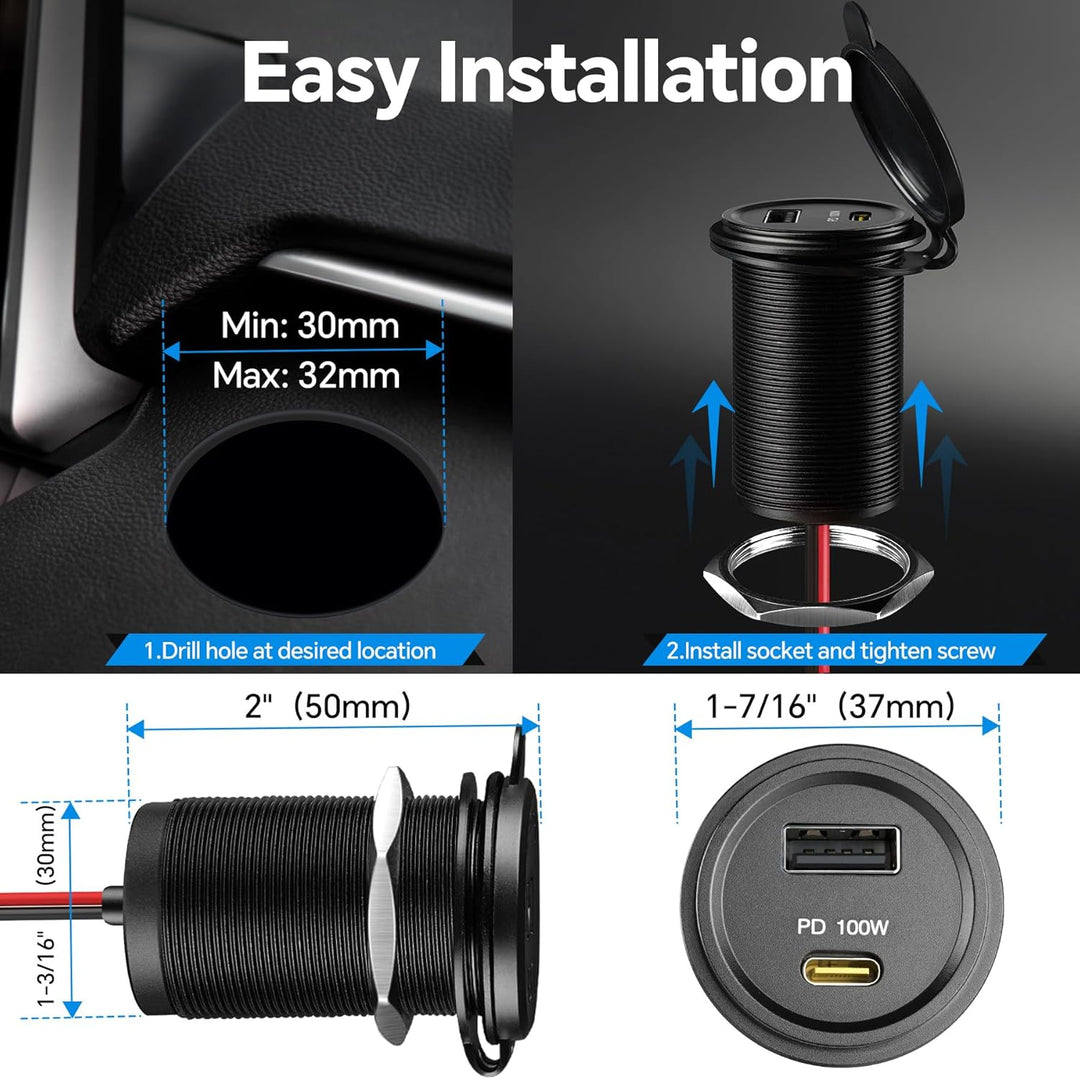acegoo 12V USB C Steckdose 100W PD &amp; 18W QC, Wohnmobil Auto USB Dose Buchse 12 Volt KFZ Wasserdicht