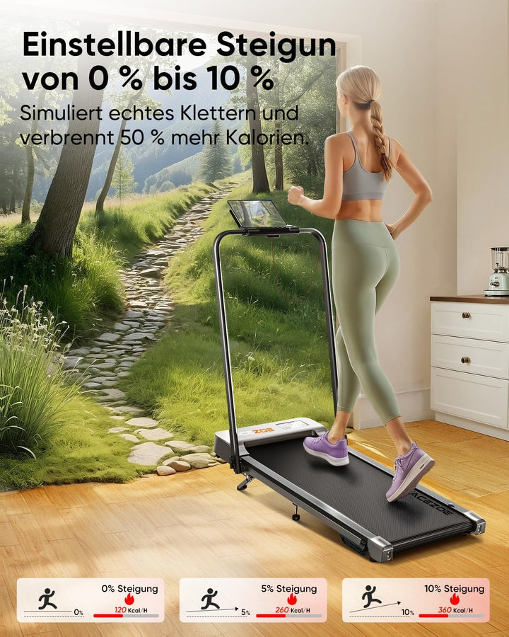 6 in 1 laufband für zuhause klappbar,Walking Pad mit Steigung 10% in 3 Stufen und Griff, Treadmill f