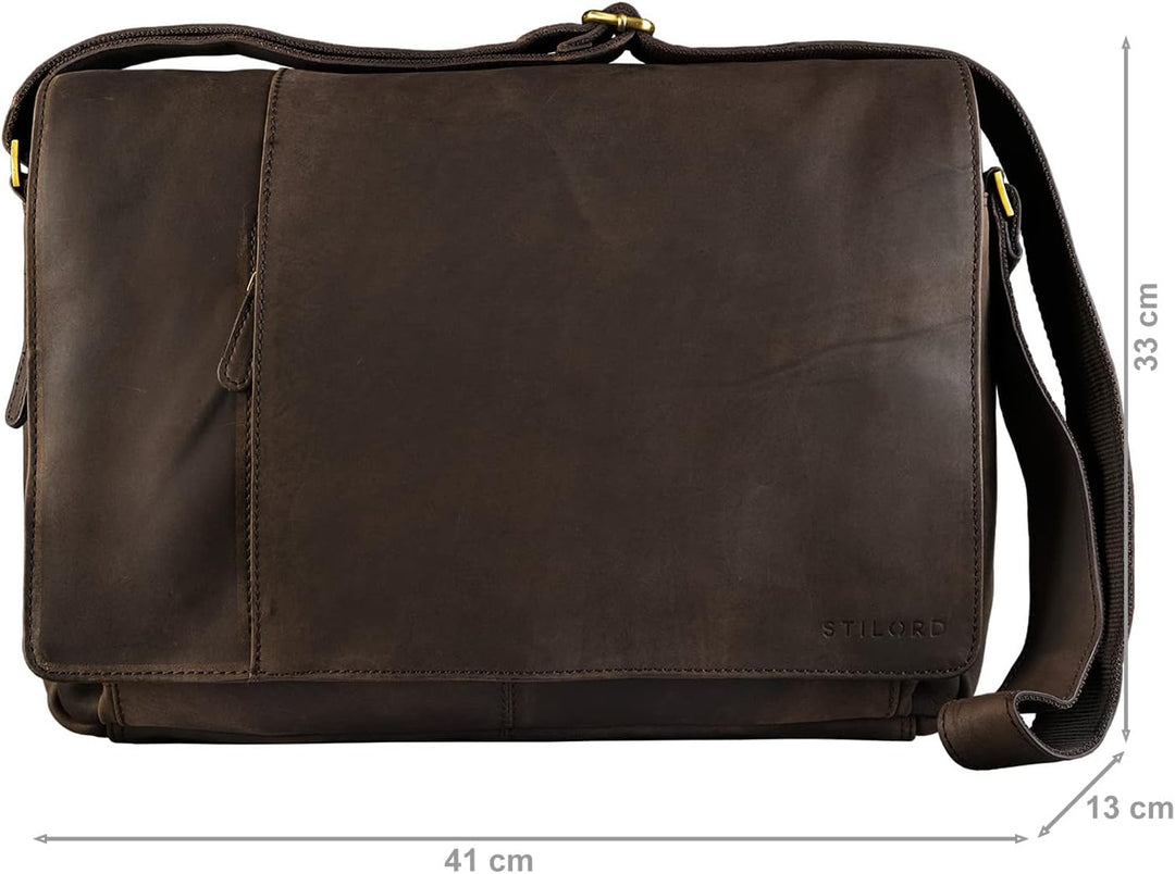 STILORD Vintage Umhängetasche Leder gross für Herren Damen 15.6 Zoll Laptoptasche Unitasche Bürotasc