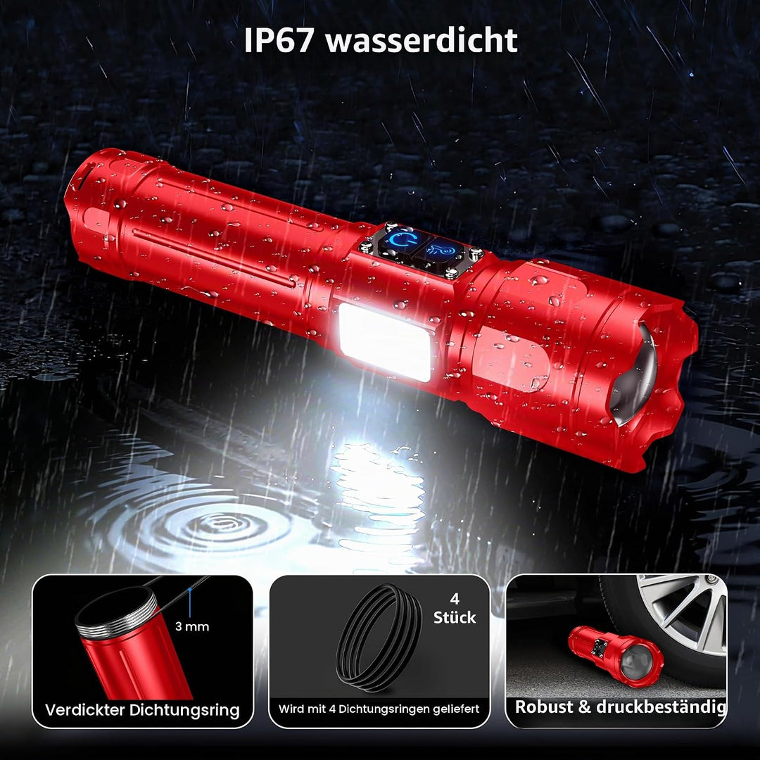 Blukar Taschenlampe LED 2 Farbtemperatur mit Hauptlicht &amp; Seitlich COB-Licht, Aufladbar Extrem Hell