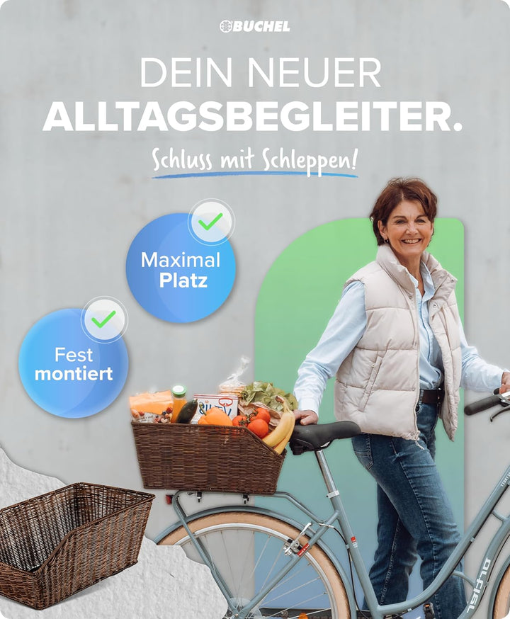 Büchel Fahrradkorb hinten aus hochwertigem Polyrattan I Fahrrad Korb für hinten inkl. Befestigungsma