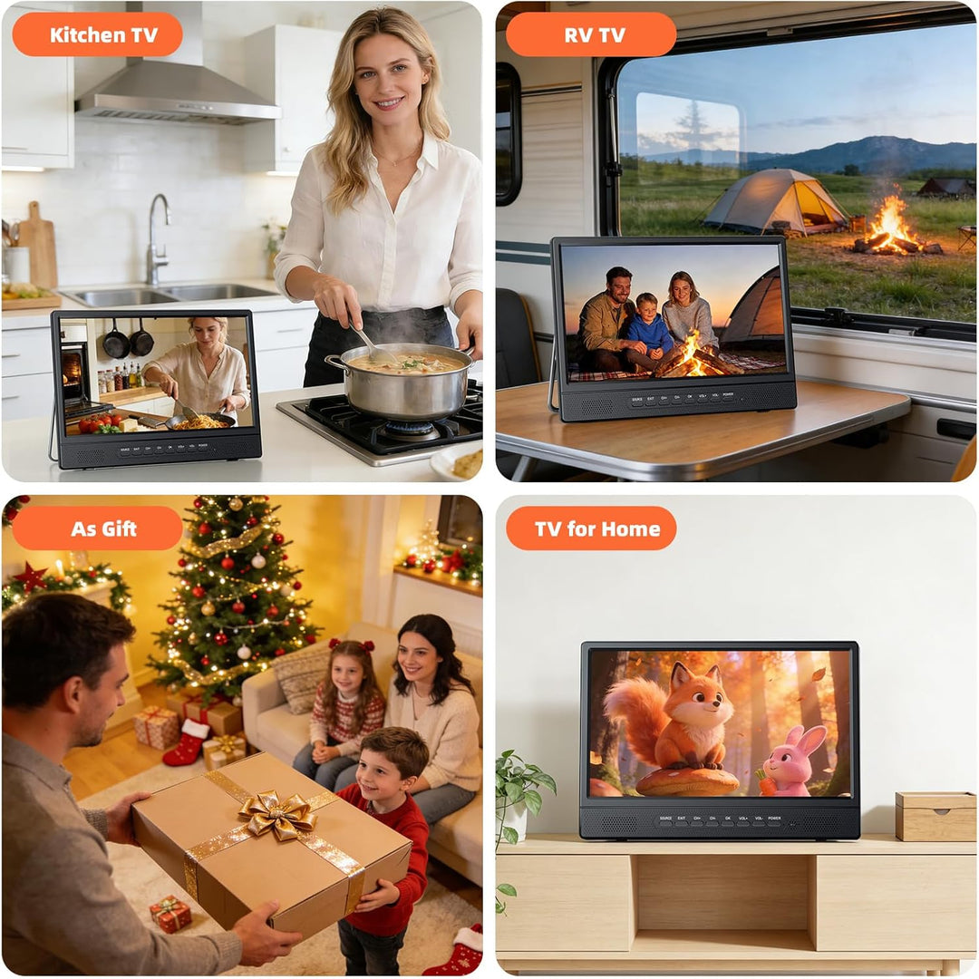 DESOBRY 12 Zoll Tragbarer Smart TV mit Android, Mini Fernseher für Küche, Caravan, Camping, HDMI USB