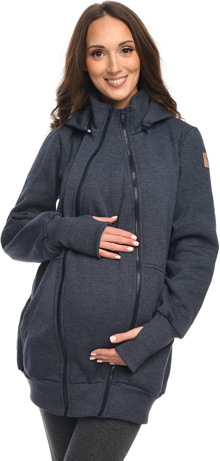 MijaCulture 3in1 Tragejacke Umstandspullover für Tragetuch für Babytrage Kängurujacke 4132 Jeans S,