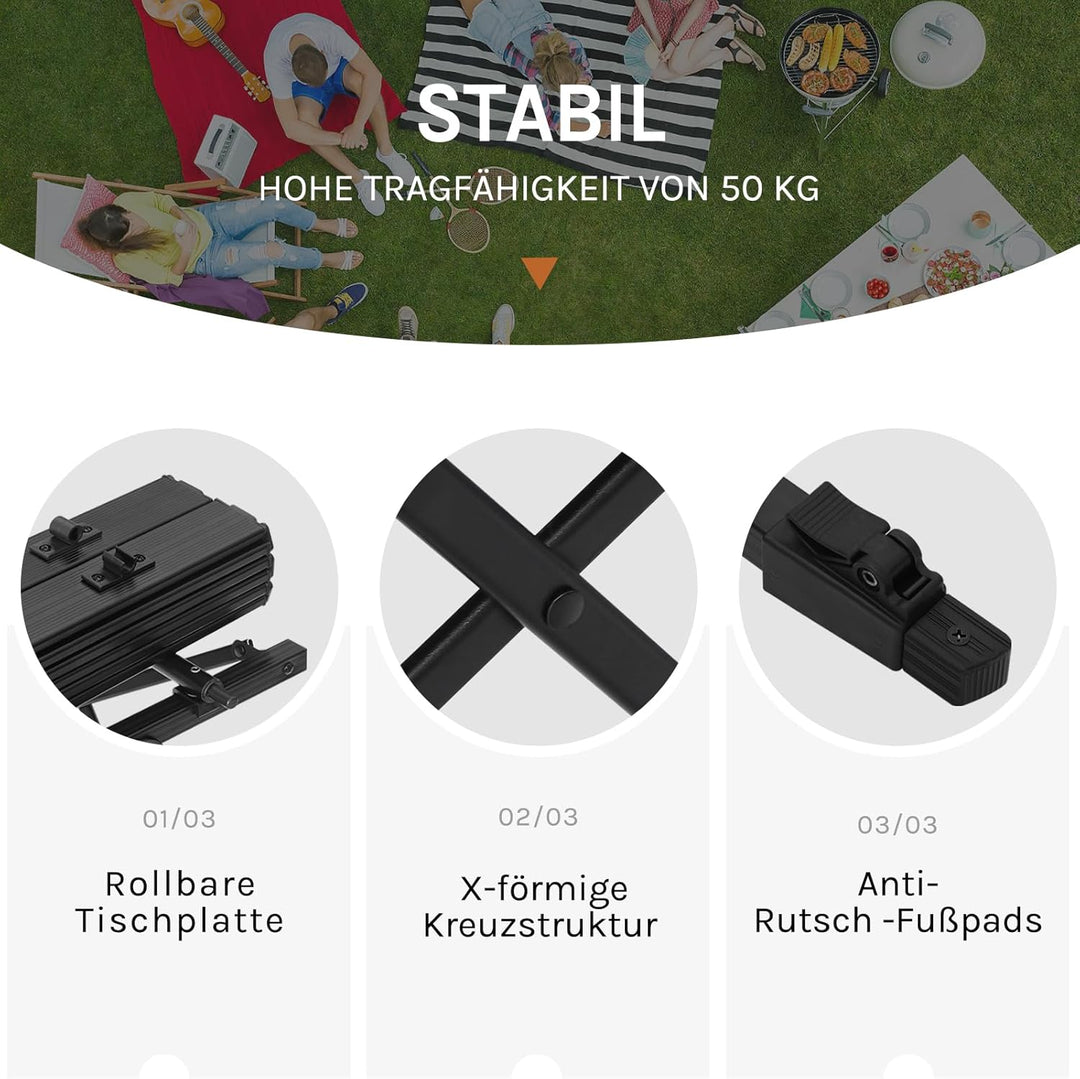 WOLTU Campingtisch Klapptisch aus Alu Gartentisch Balkontisch Reisetisch zusammenklappbar, mit Packt