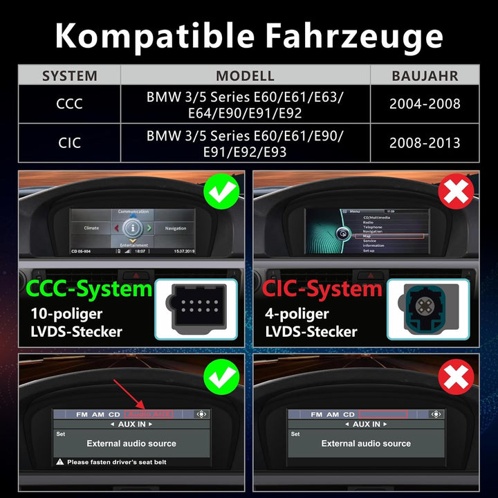 Touchscreen für BMW E60 E90 mit Carplay/Android Auto CCC System Radio für BMW E60/E61/E63/E64/E91/E9