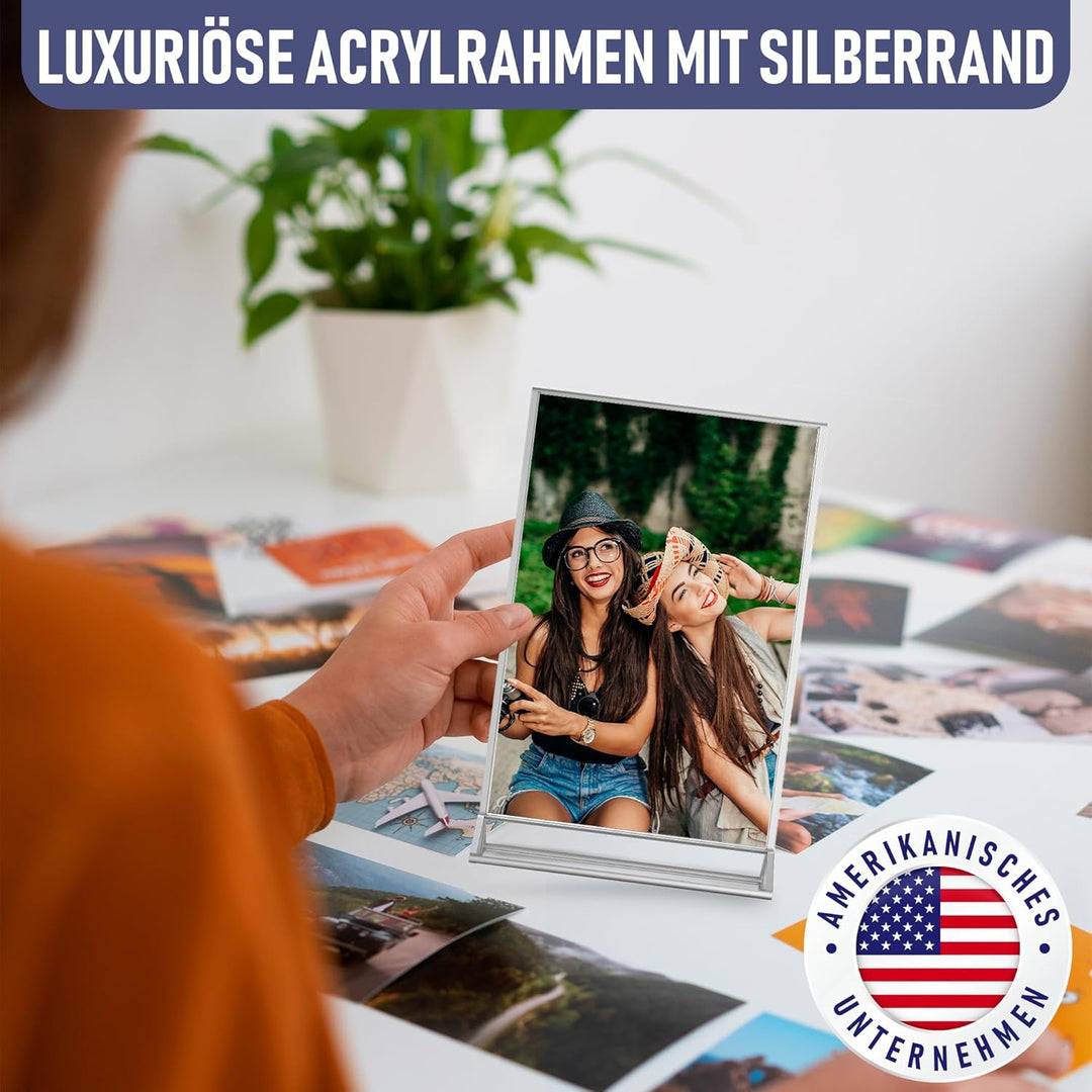 Silberne Bilderrahmen doppelseitig – 6 Stück – A4 Acryl Silber Tischnummernhalter, transparente Staf