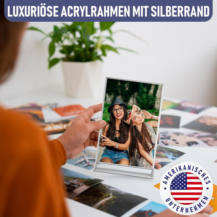 Silberne Bilderrahmen doppelseitig – 6 Stück – A4 Acryl Silber Tischnummernhalter, transparente Staf