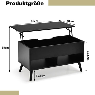 COSTWAY Couchtisch höhenverstellbar, Sofatisch mit anhebbarer Tischplatte & 2 offenen Regalen, auszi