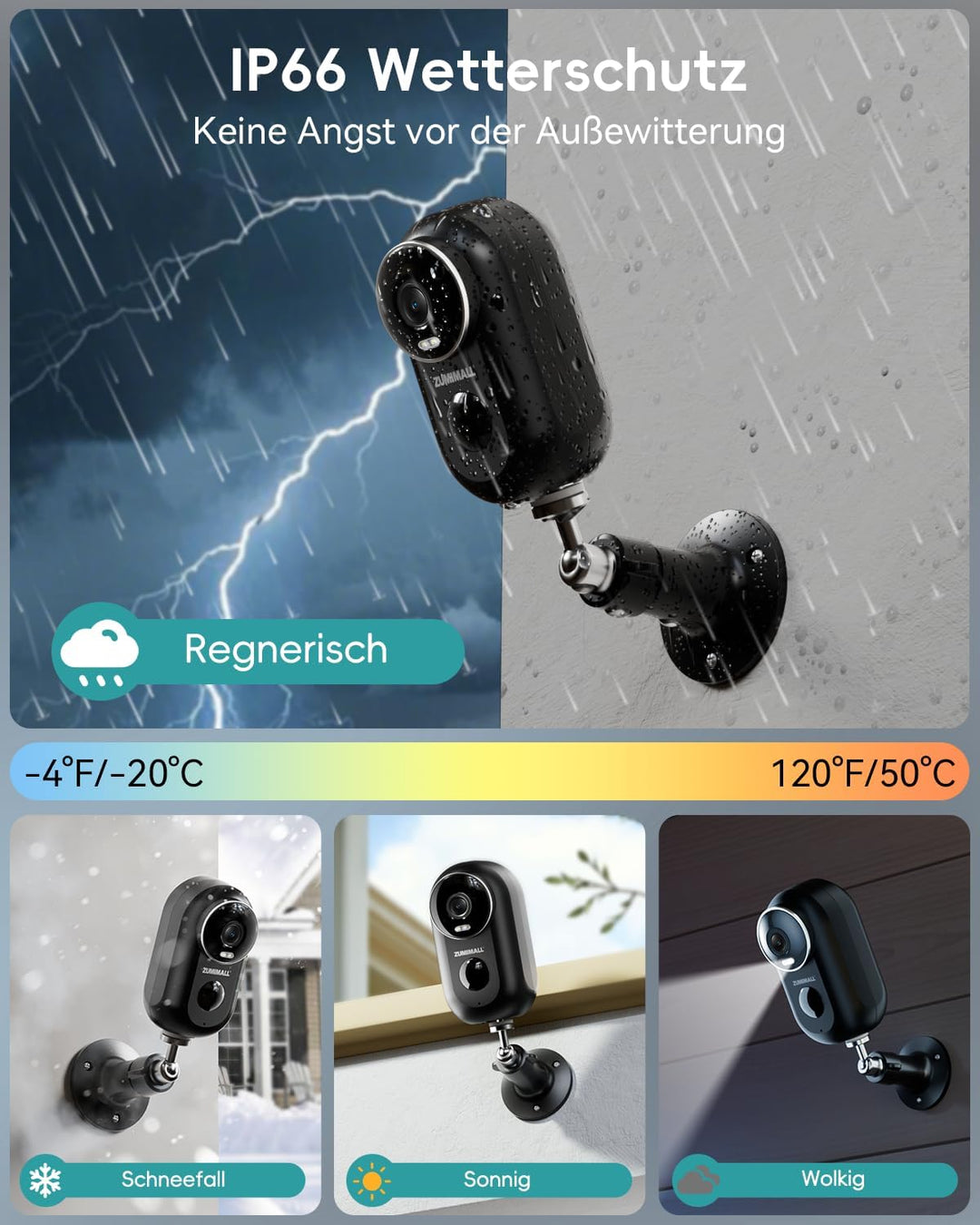 Überwachungskamera Aussen Akku, ZUMIMALL Kamera Überwachung WLAN, Kabellose Überwachungskamera Ausse