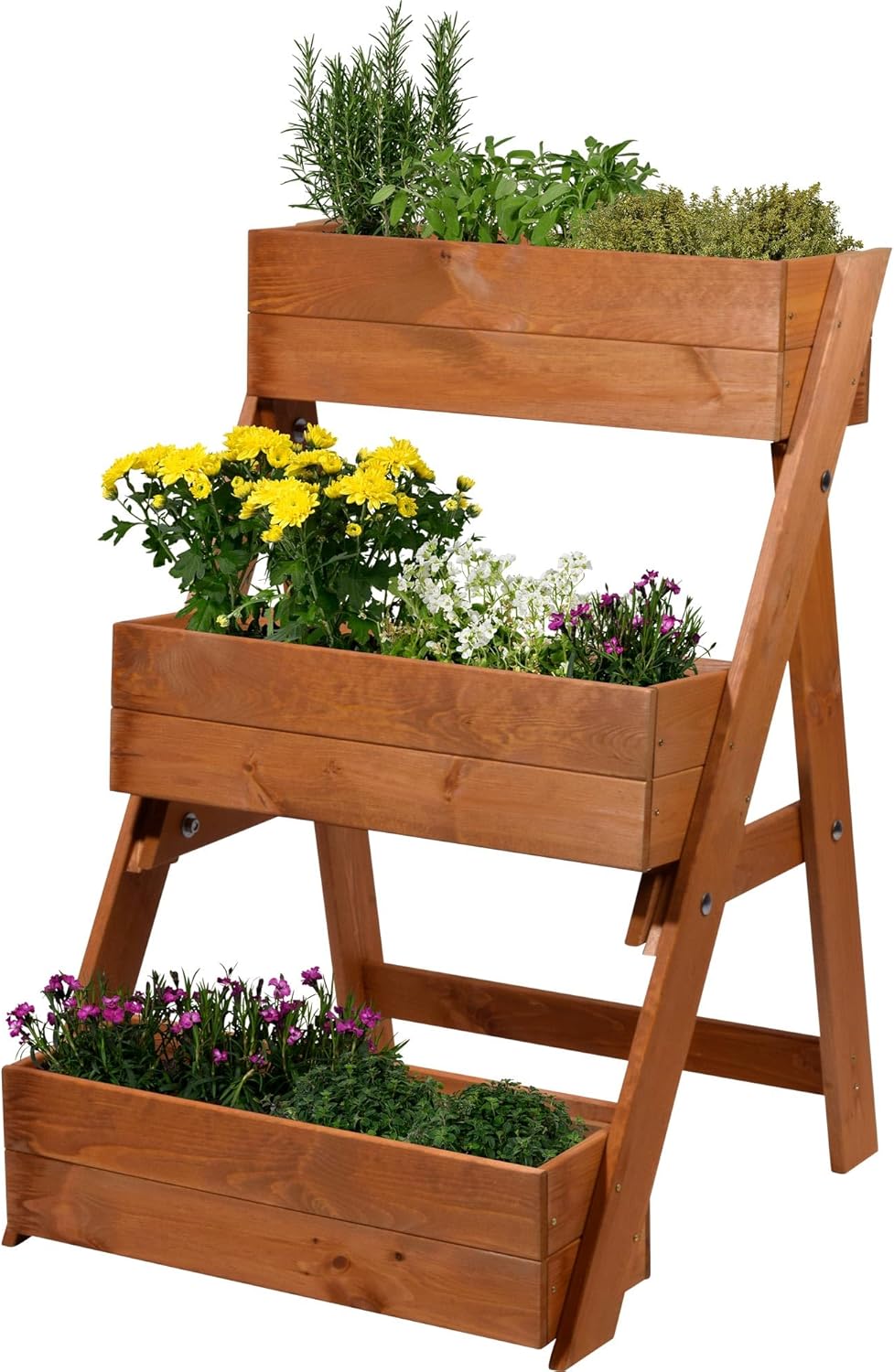 dobar® Dreistufige Pflanztreppe Outdoor aus Massiv-Holz für Balkon und Garten - Blumenbeet mit 3 Pfl