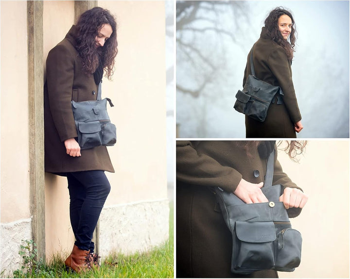 LECONI Umhängetasche Rinds-Leder kleine Schultertasche Damen + Herren Vintage-Look Schultertasche Le