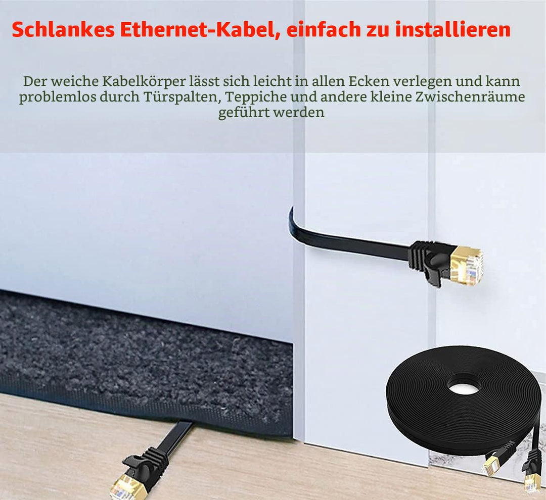 Cat 7 15m LAN Kabel 15 Meter Flach Netzwerkkabel 15m Gigabit Ethernet Kabel Outdoor Indoor - S/FTP,