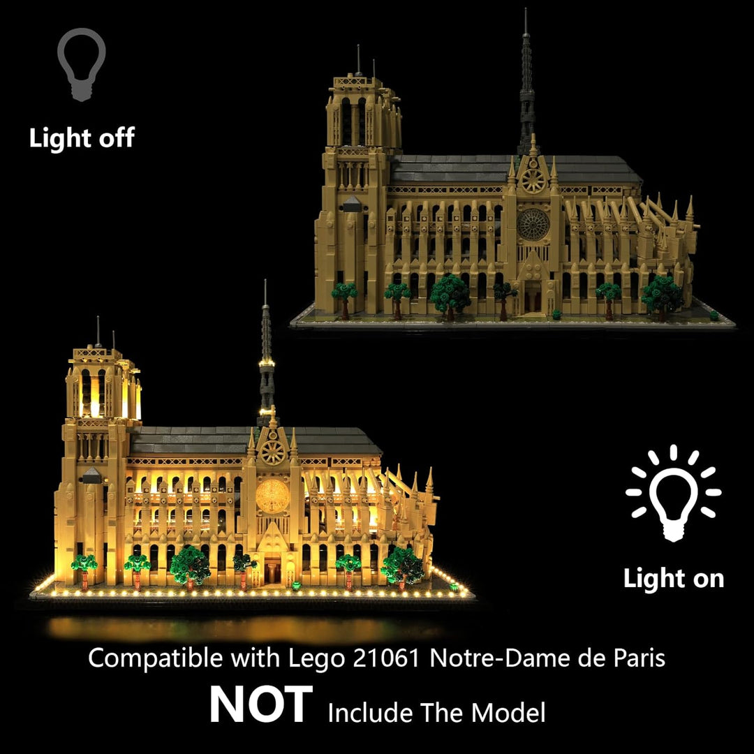 Premium LED-Lichtkit kompatibel mit LEGO 21061 Notre-Dame de Paris – Warme Beleuchtung für das Archi