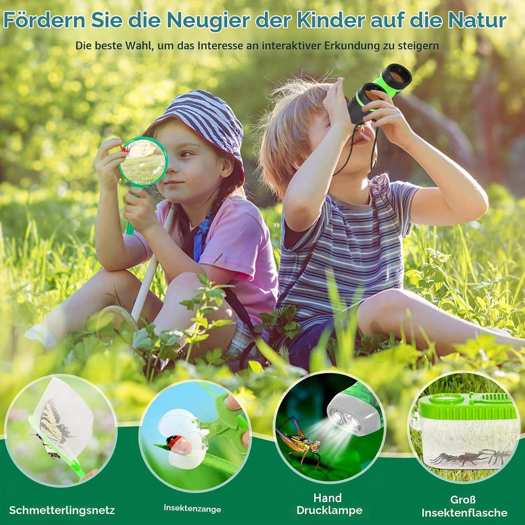 Forscherset für Kinder ab 4 5 6 7 8 Jahren 23PCS, Outdoor Entdecker mit Fernglas, Kompass, Lupe, Ins