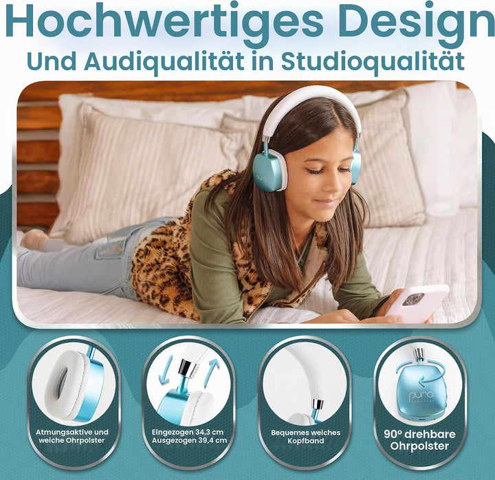 Puro Sound Labs PuroQuiet Plus Lautstärkebegrenzte On-Ear Active Noise Cancelling Bluetooth Kopfhöre