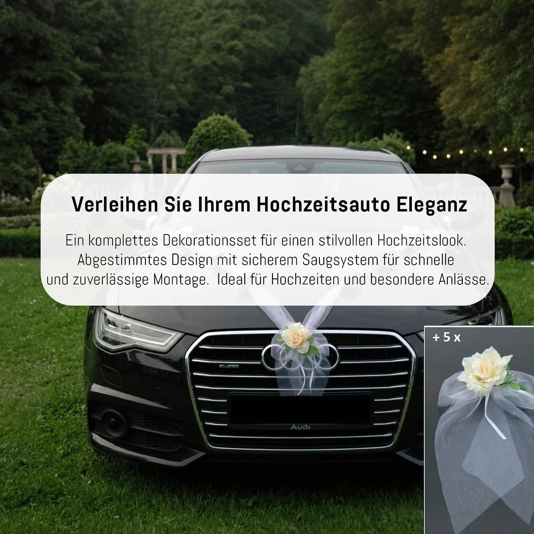 Organza M + Schleife Auto Schmuck Braut Paar Rose Deko Dekoration Autoschmuck Hochzeit Car Auto Wedd