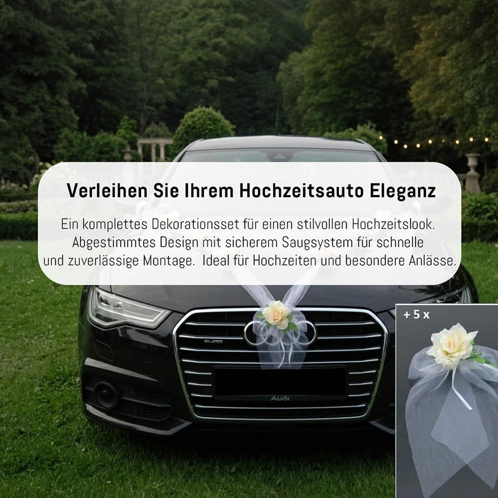 Organza M + Schleife Auto Schmuck Braut Paar Rose Deko Dekoration Autoschmuck Hochzeit Car Auto Wedd