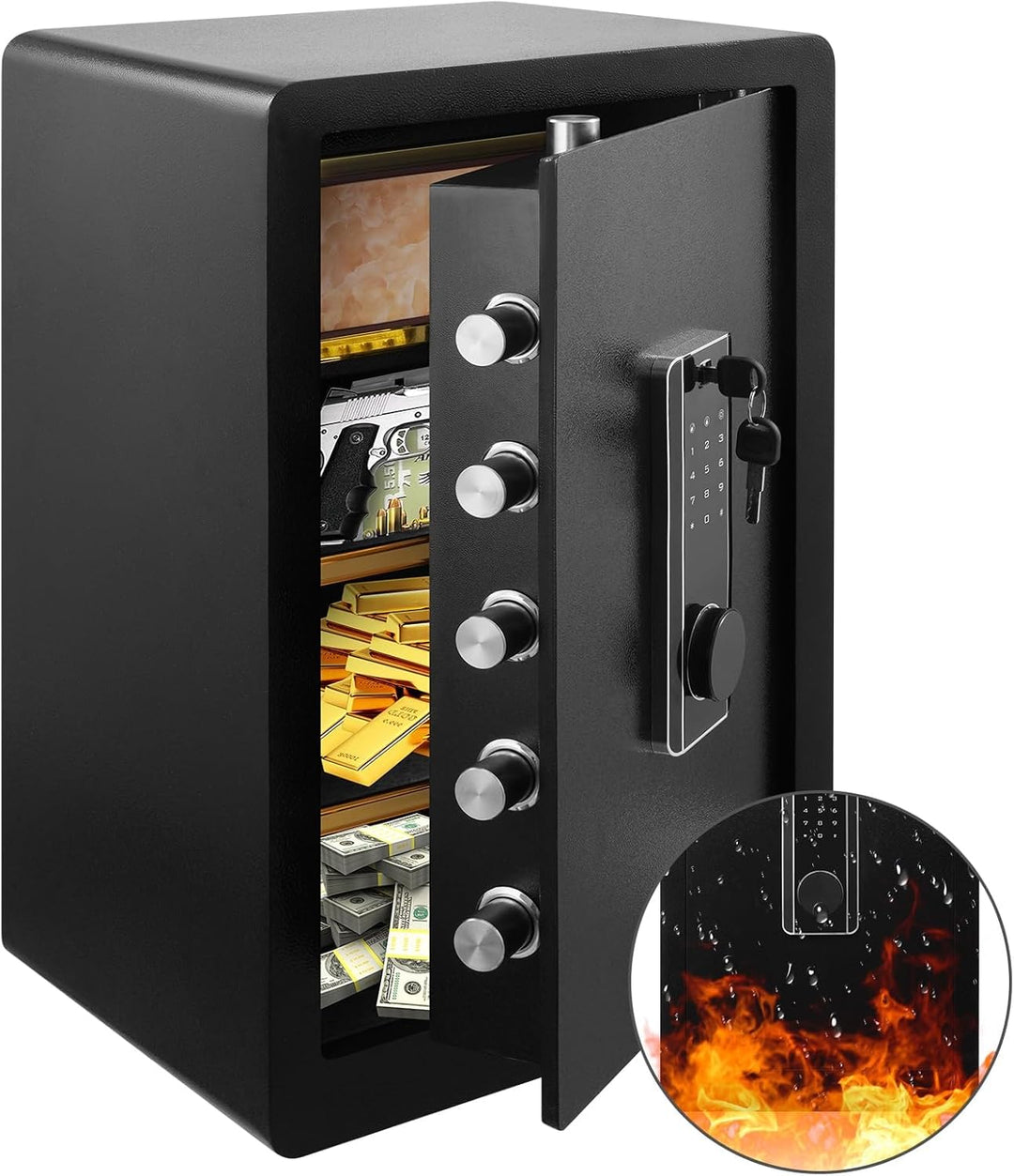Viugreum 73L Safe Tresor Feuerfest wasserdicht, Luxus Safe und Schliessfach, Digitaler Sicherheitsbo