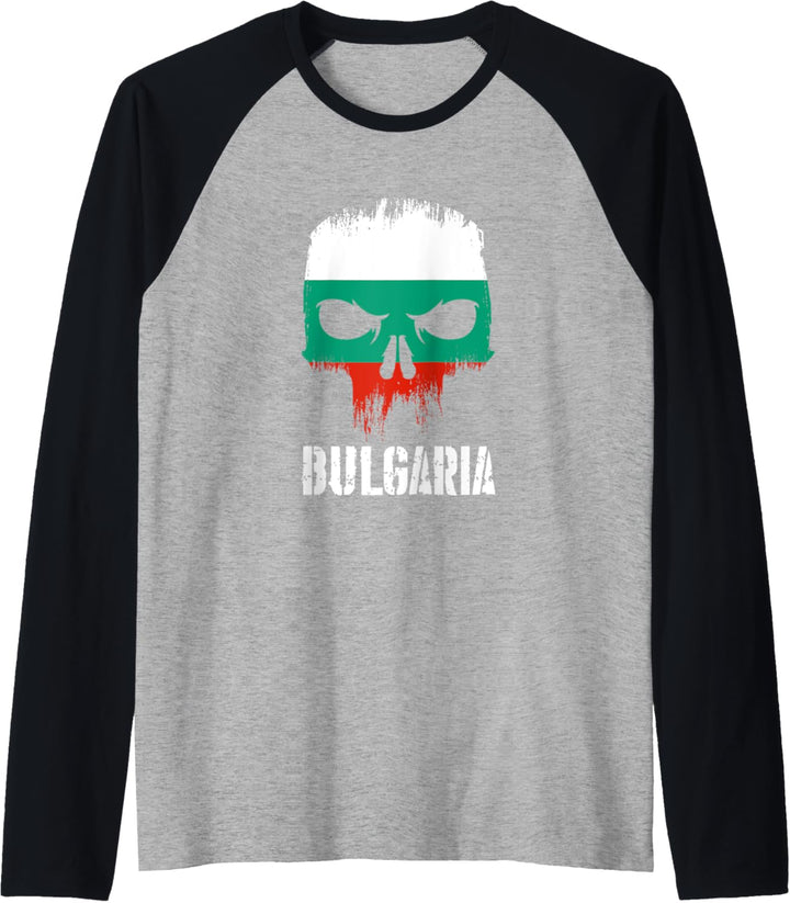 Bulgaria Flag Skull Bulgarian Pride Patriotic Raglan