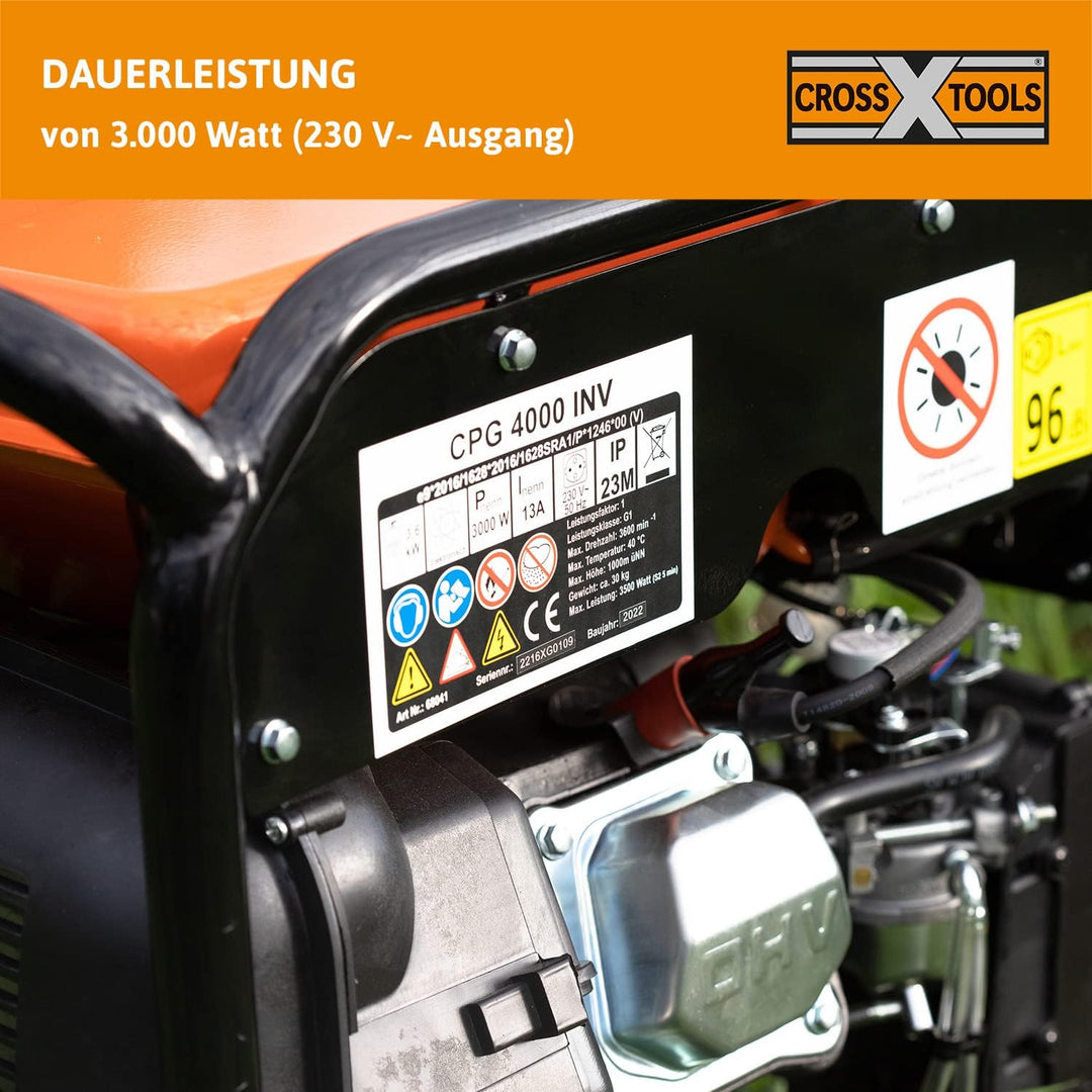 CROSS TOOLS Benzin Inverter Stromerzeuger - Stromaggregat - Generator (3.500W max. Leistung, 2x 230V