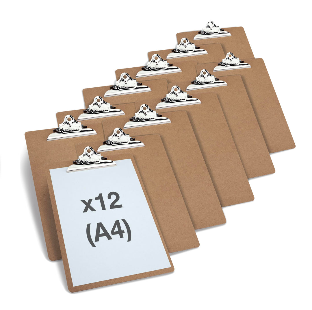 Rapesco 1521A Business Pack: 12 Robuste Klemmbretter aus Hartfaserplatte, A4+, Braun 12 mit normaler