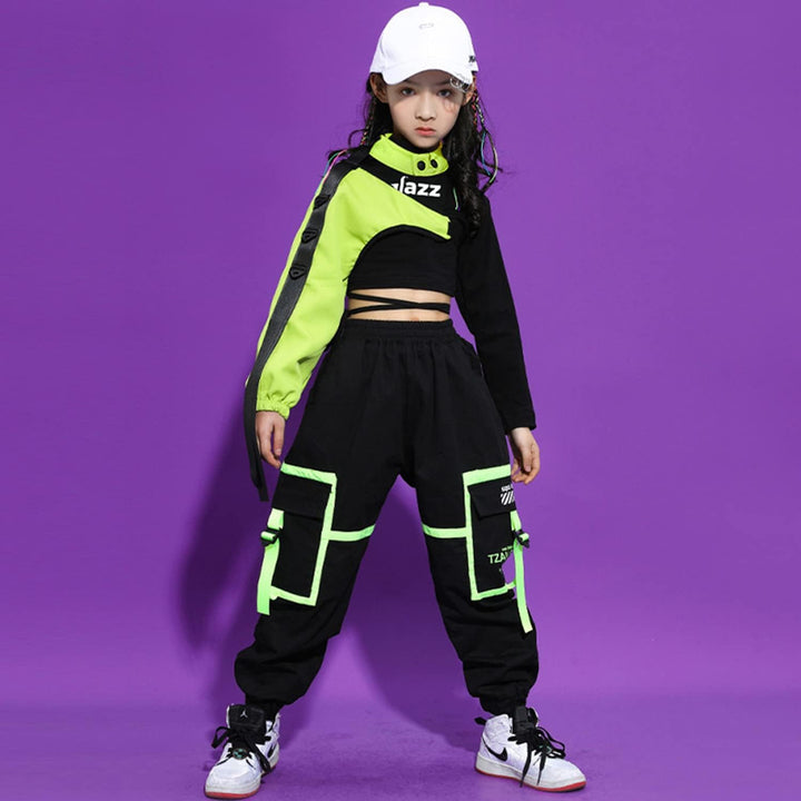 LOLANTA Hip Hop Kleidung Mädchen, Teenager Jazz Tanz Outfit,Bauchfreies Oberteil Cargohose Kleidungs