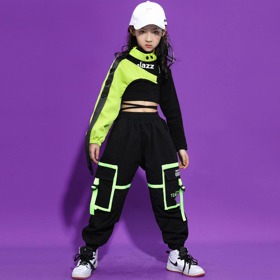 LOLANTA Hip Hop Kleidung Mädchen, Teenager Jazz Tanz Outfit,Bauchfreies Oberteil Cargohose Kleidungs
