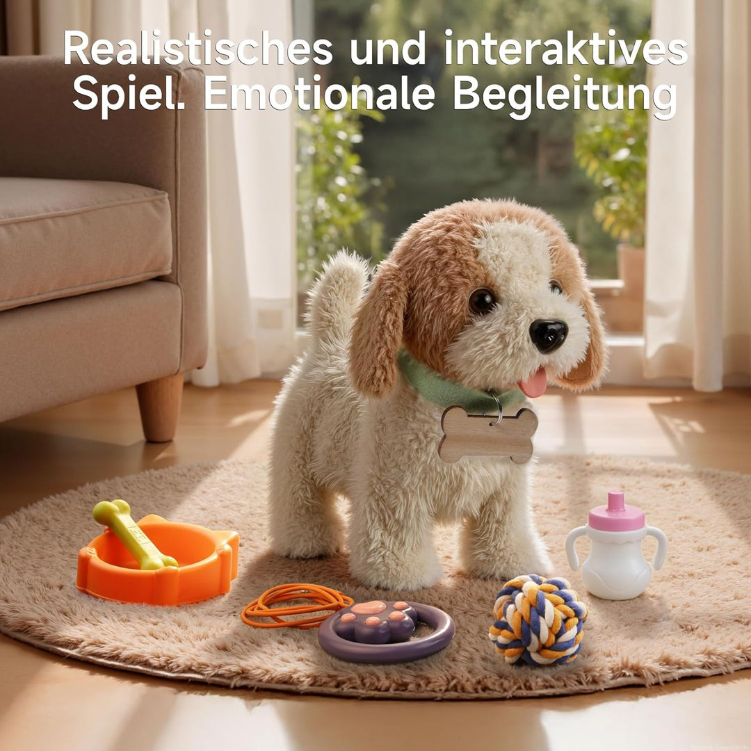 OR OR TU Spielzeug Hund der Läuft und Bellt, Realistisches Interaktives Hund Spielzeug Kinder Plüsch