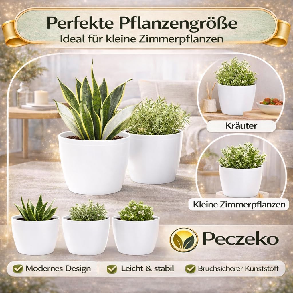 PECZEKO Glänzende Blumentöpfe - Deko Pflanztopf für Blumen &amp; Kräuter - Langlebige &amp; leichte runde Ku