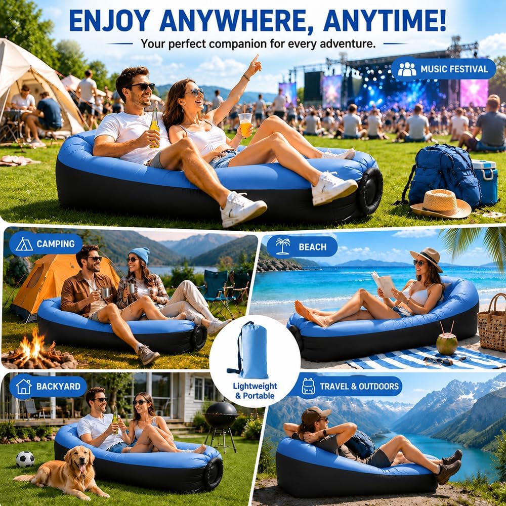 Aufblasbares Sofa, Camping Sofa Aufblasbar, Tragbares Luft Sitzsack mit Aufbewahrungstasche, Air Lou