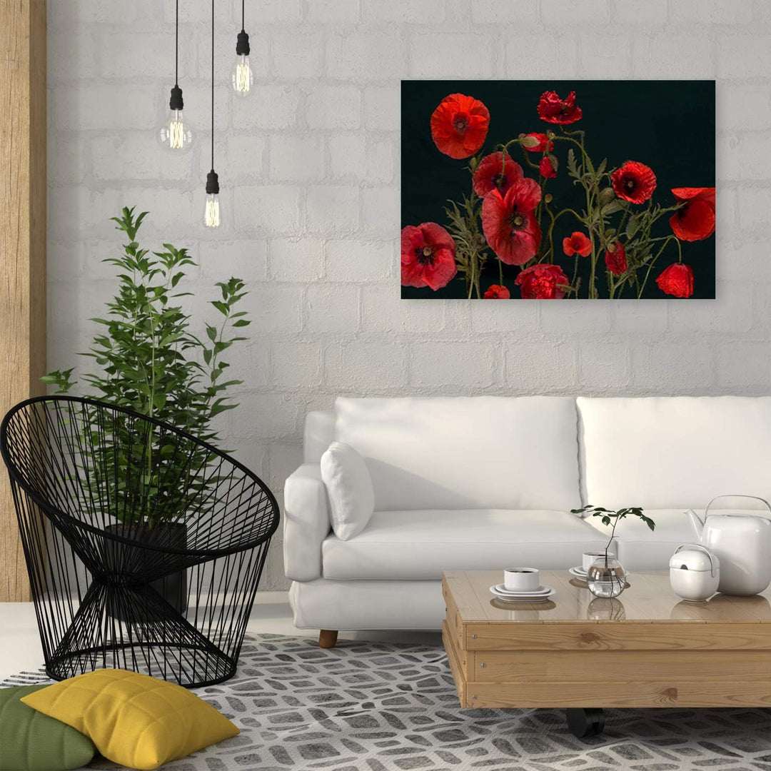 Feeby Wanddeko Mohn Bild Kunstdruck modern Pflanzen Rot 80x60 cm Deko Paneel 80x60 cm Rot_B, Deko Pa