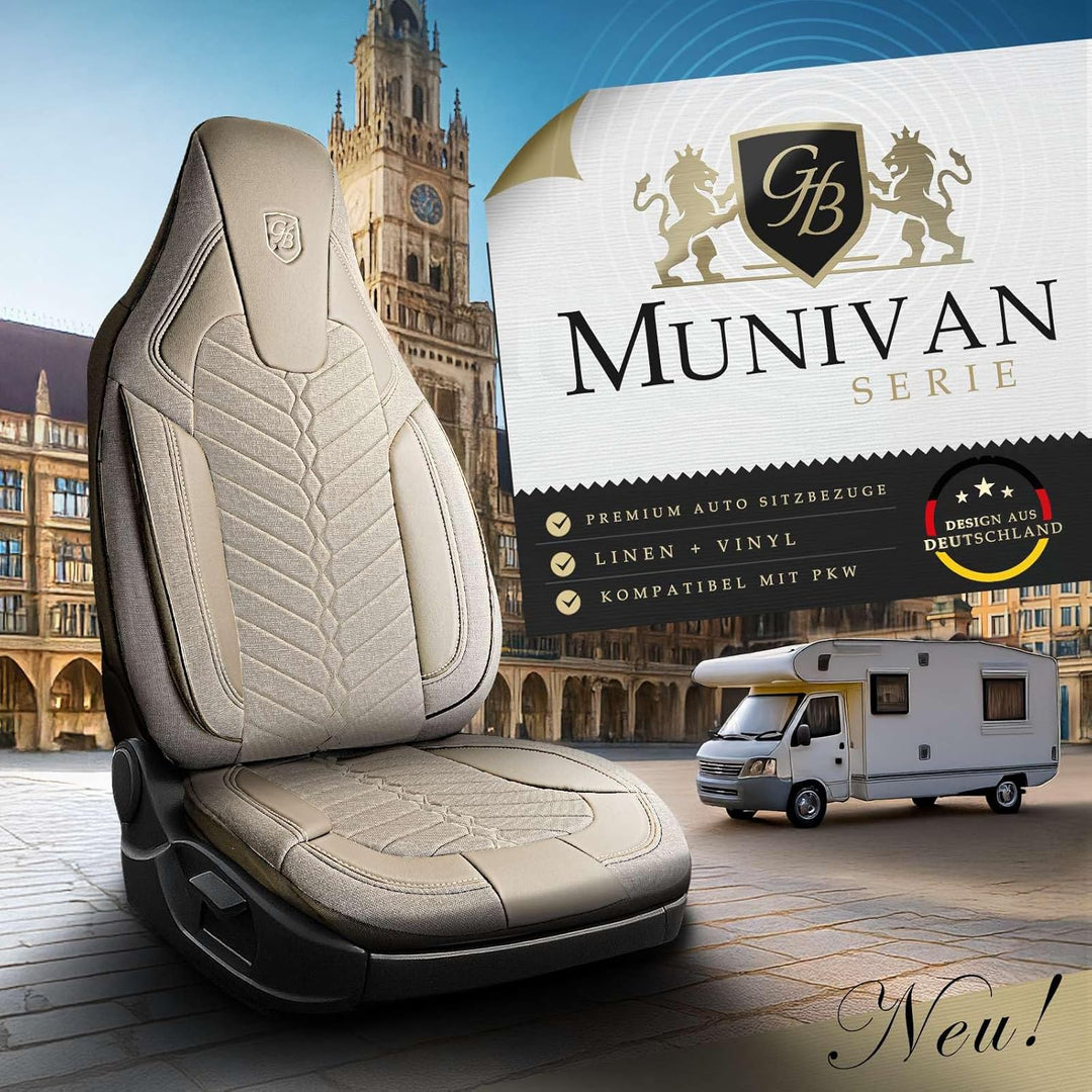 Autositzbezüge Universal für Wohnmobil & Caravan - Vordersitze Auto Sitzbezug aus Leinen, Beige, Air