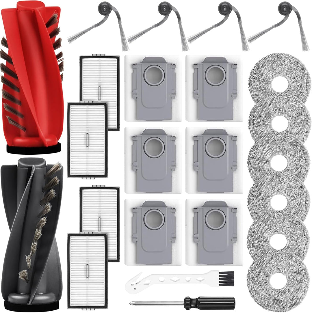 24 Stück Zubehör für Roborock Saros 10R / Qrevo CurvX Saugroboter, 2 Hauptbürste, 6 Staubbeutel, 6 W