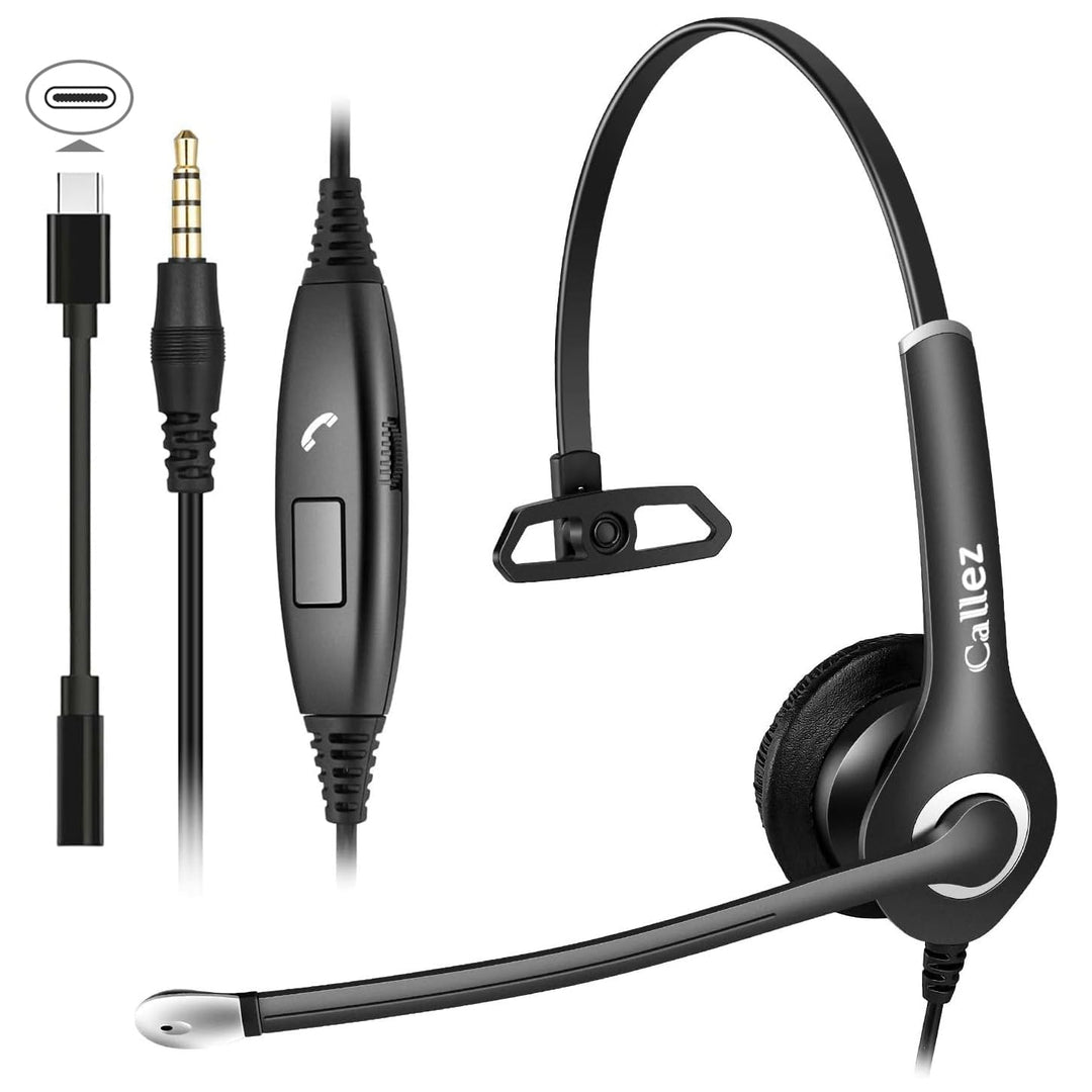 Headset Handy mit 3,5mm Klinke Mikrofon Noise Cancelling, PC Kopfhörer für iPhone Samsung Laptop Sky