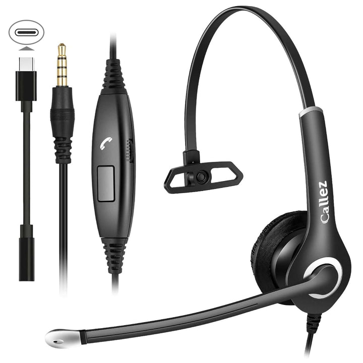 Headset Handy mit 3,5mm Klinke Mikrofon Noise Cancelling, PC Kopfhörer für iPhone Samsung Laptop Sky