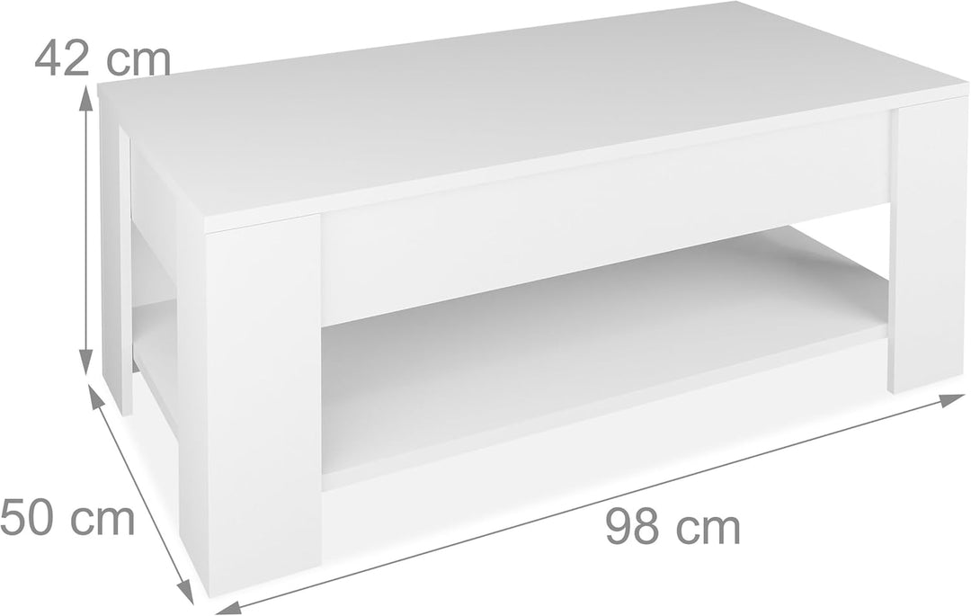 Relaxdays Couchtisch aufklappbar, HBT: 42x98x50 cm, Wohnzimmertisch mit Stauraum, zusätzliche Ablage