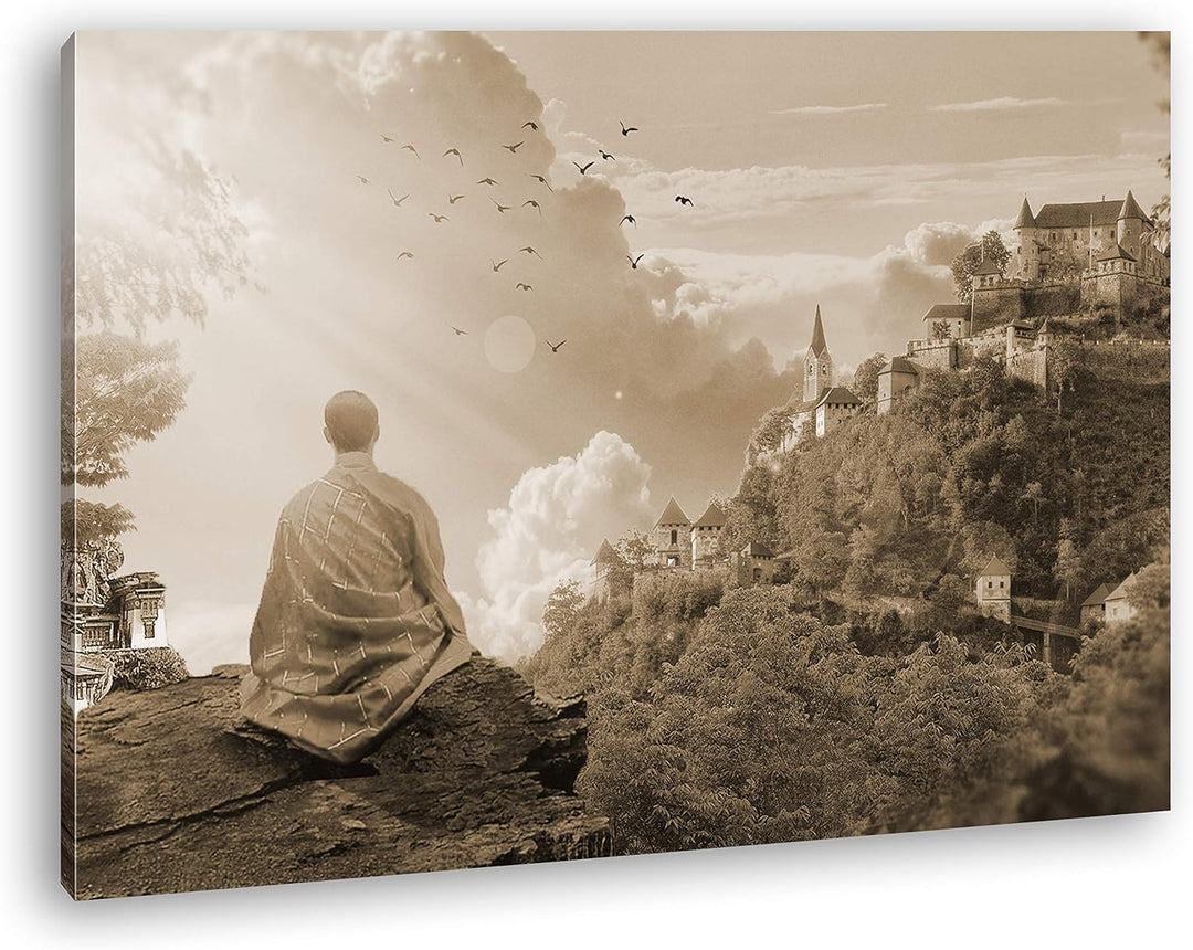 deyoli Buddhistischer Mönch Format: 60x40 Effekt: Sepia als Leinwandbild, Motiv fertig gerahmt auf E