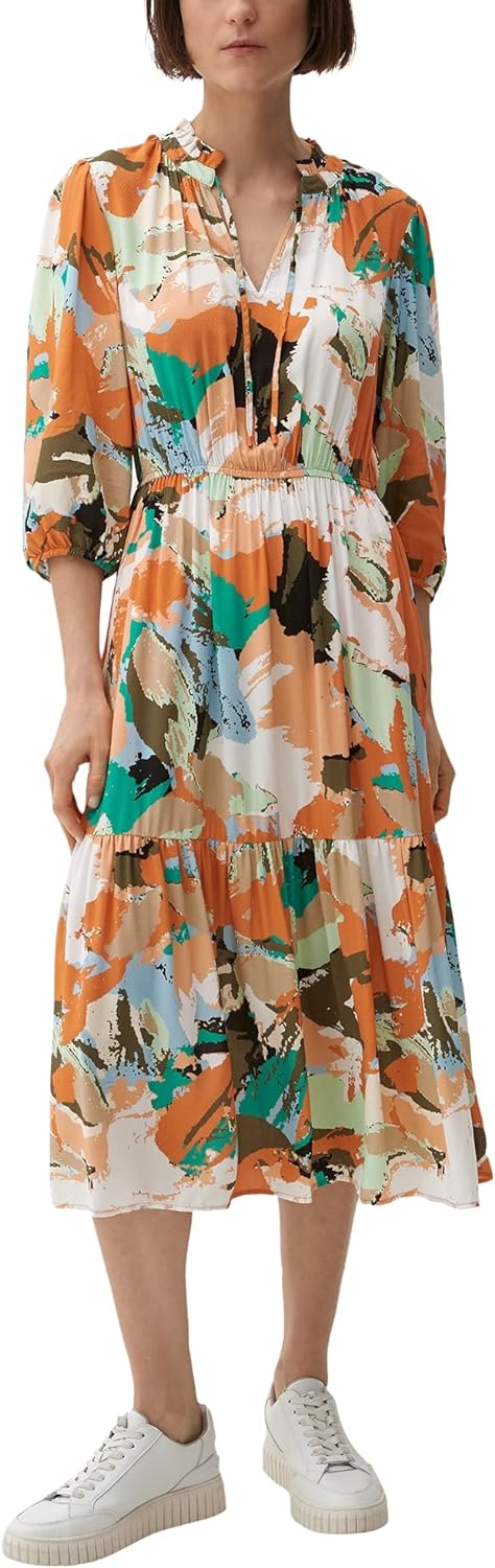 s.Oliver Damen Kleid lang 42 Mehrfarbig | Orange 27b2, 42 Mehrfarbig | Orange 27b2