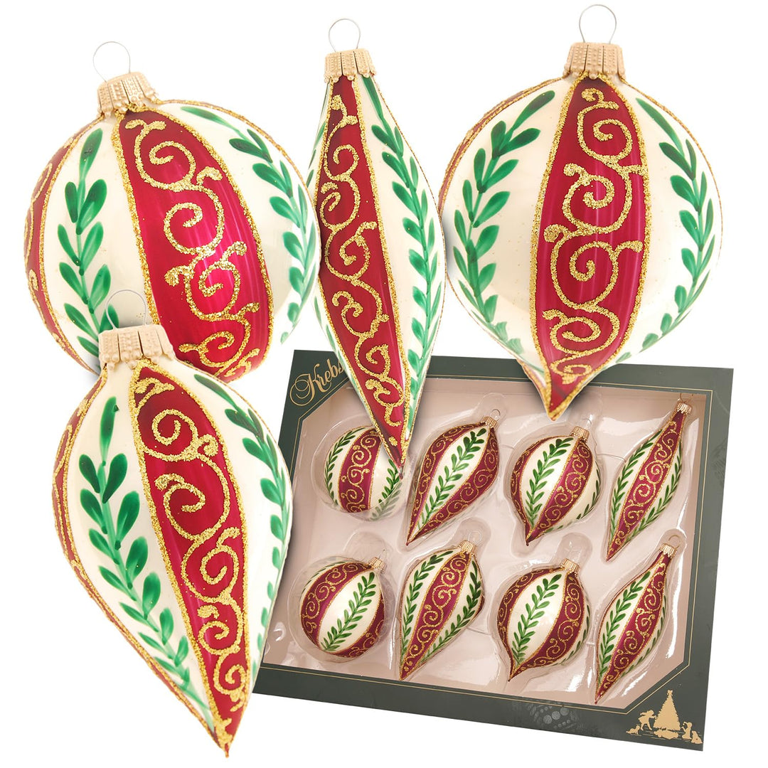 Krebs Glas Lauscha - Weihnachtsdekoration/Christbaumschmuck aus Glas - Kugeln und Tropfen Elfenbein