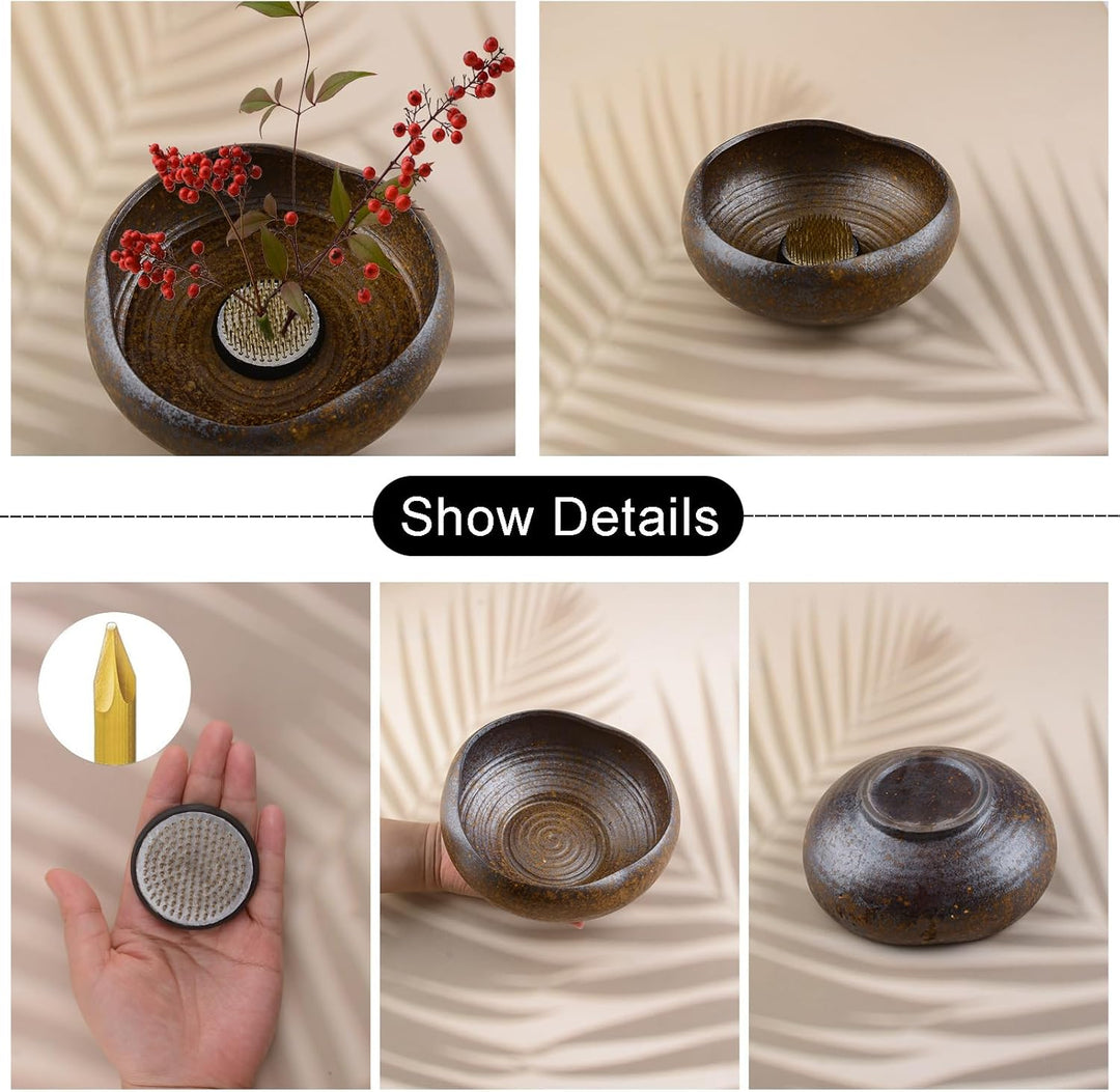 CRAFFANCY Blumenarrangement-Set, lila Ton-Keramik-Übertopf mit 5 cm Kenzan-Blumen-Frosch-Töpferware,
