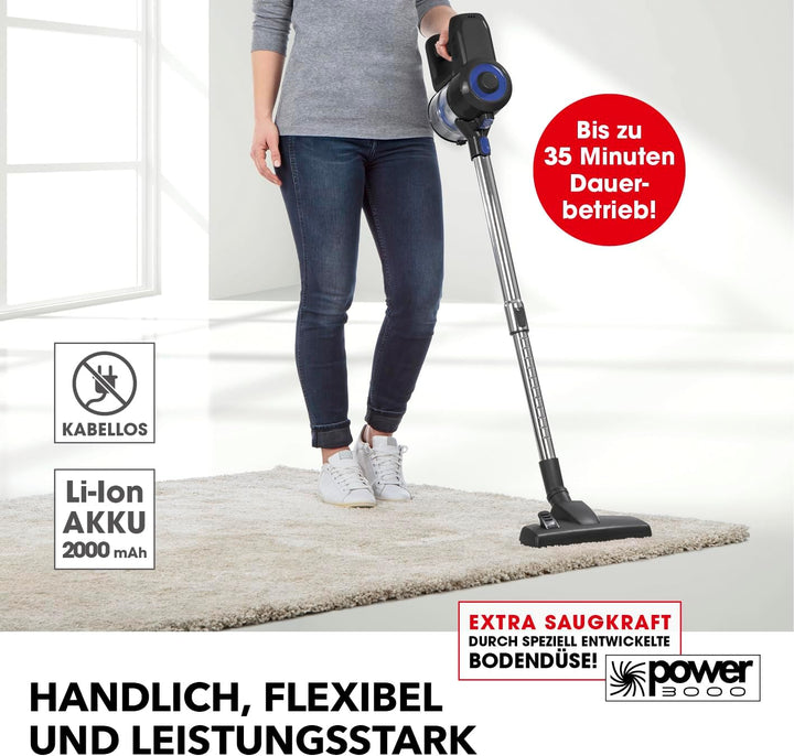 CLEANmaxx kabelloser Hand- und Bodenstaubsauger ohne Beutel | Starker Akku für bis zu 35 Min. Laufze