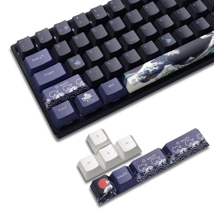 PBT Keycaps 60 Prozent, Great Wave Off Kanagawa Japanische Tastenkappen, DYE-Sub Custom Keycaps Set,